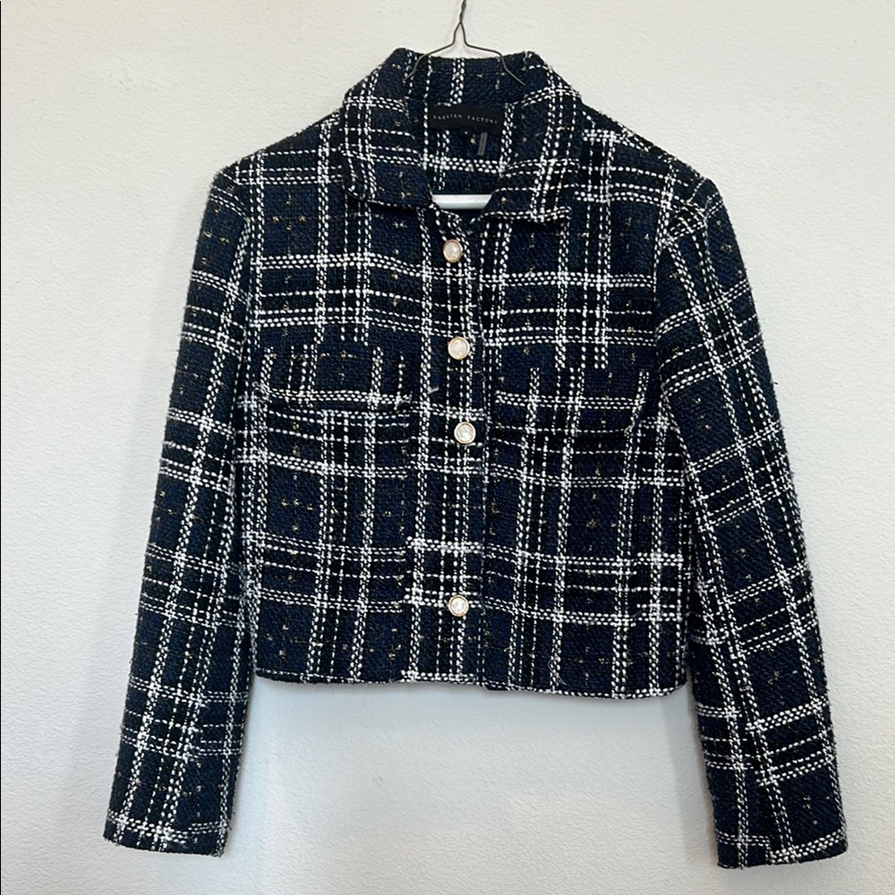 Plaid Women's Jacket -  Navy and White